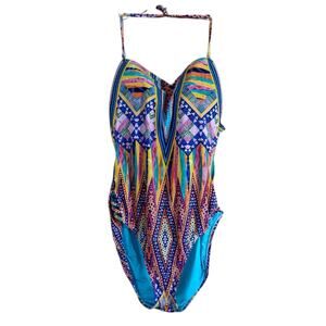 La Blanca Colorful Aztec Print One Piece Swimsuit Size 14